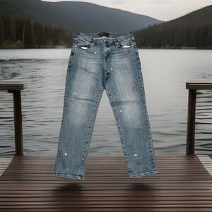 Gap Embroidered Girlfriend Jeans 29 (29x26.5) Blue High Rise Stretch Denim Women